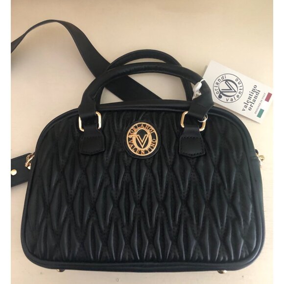 NWT Valentino Orlandi Black Quilted Satchel/Crossbody Tote Bag - Picture 11 of 12